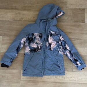 Roxy Girls' Blue Hooded Jacket with Pink & Black Print Panels